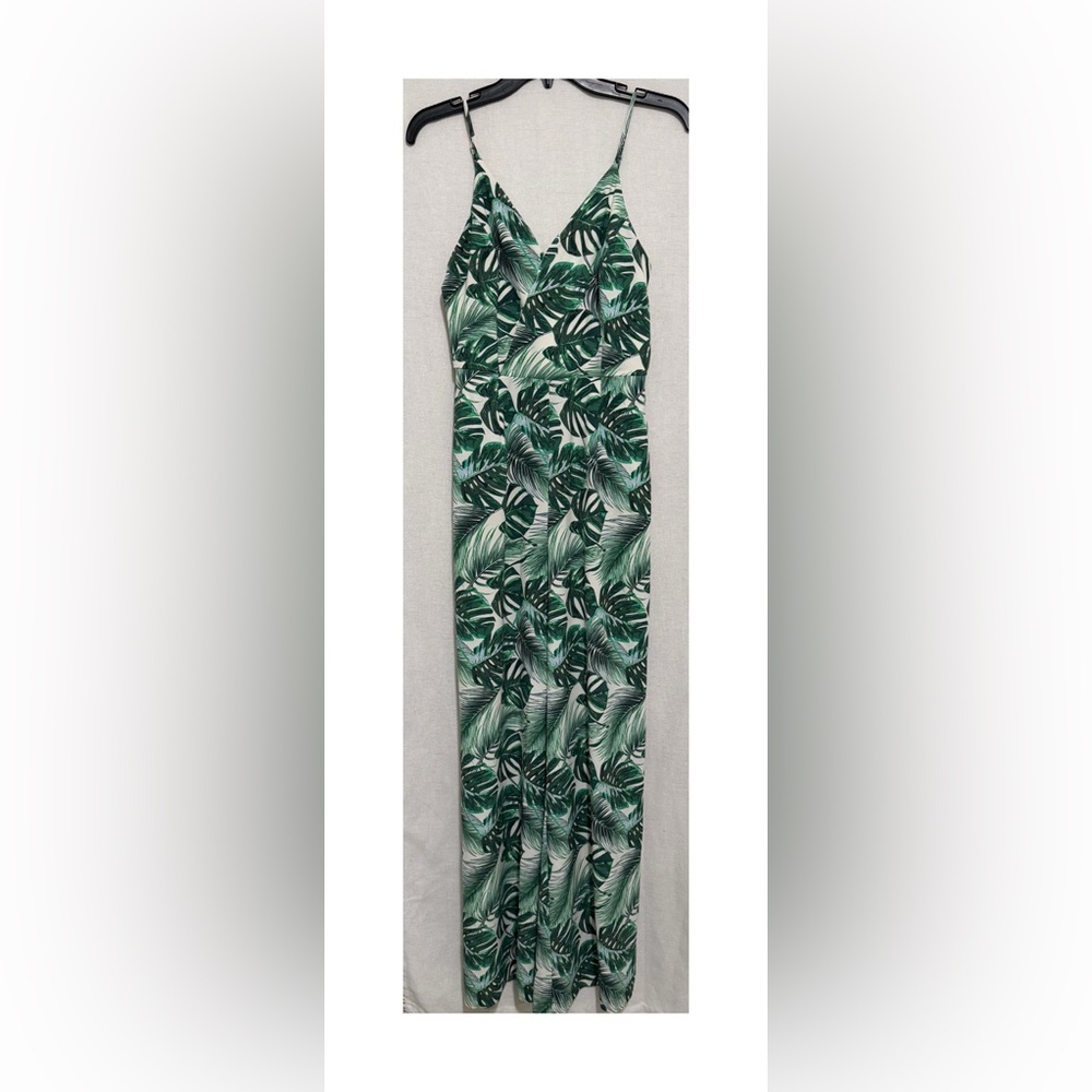 Vintage Tropical Palm Print wide legged jumpsuit
